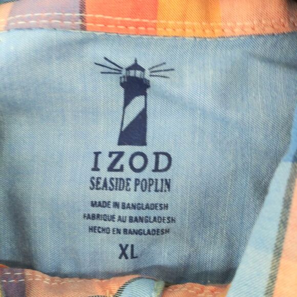 IZOD Seaside Poplin Shirt Mens Size XL Multicolor Plaid Short Sleeve Button Up - Picture 5 of 7